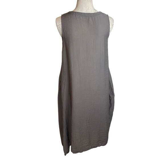 Cut Loose Womens Dress Size Small Taupe Crinkle Lantern Midi Pleated Pockets - Picture 3 of 7